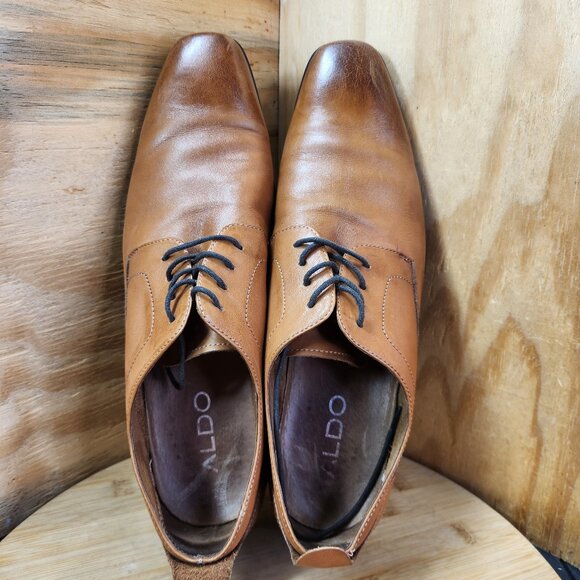 Aldo Mens Brown Soft Leather Oxford Dress Shoes Size 45 US 12 - Picture 6 of 9